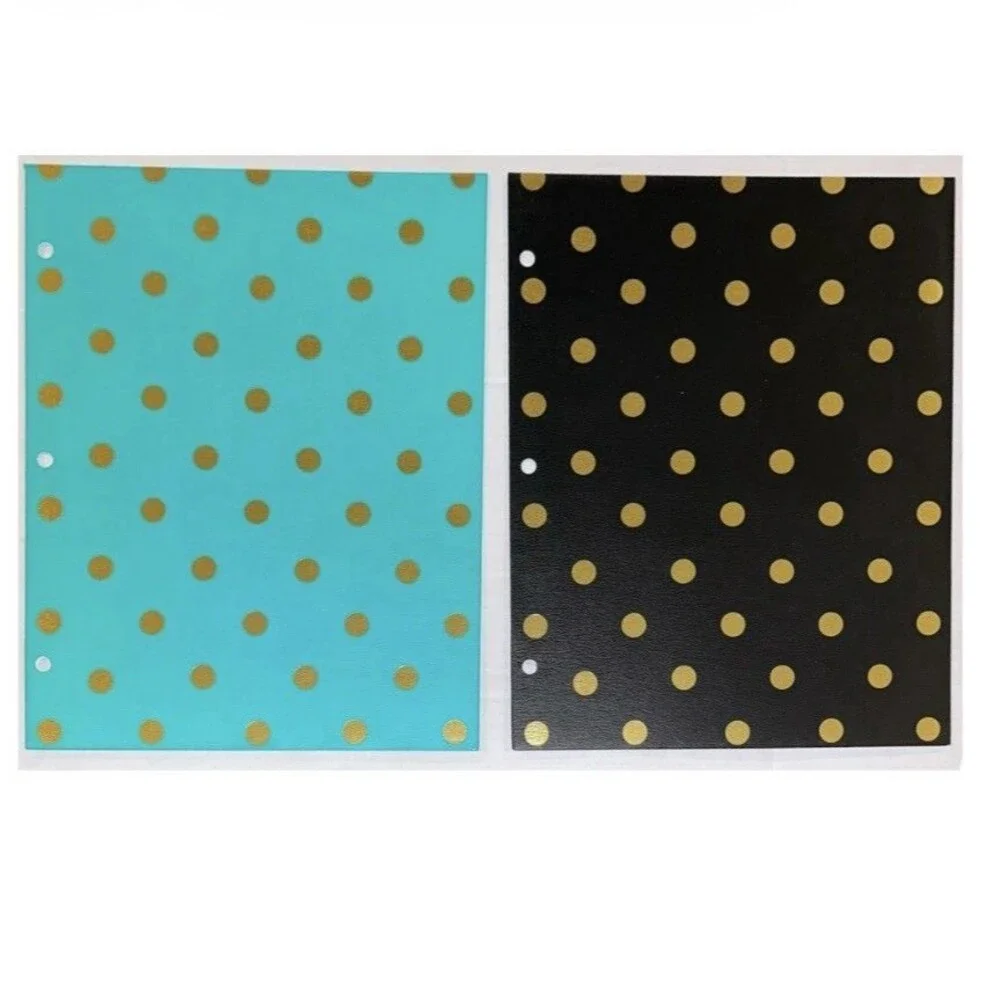 2x Greenroom Gold Polka Dot Folders 2 Pocket w/ 3-Hole Punch 12x10